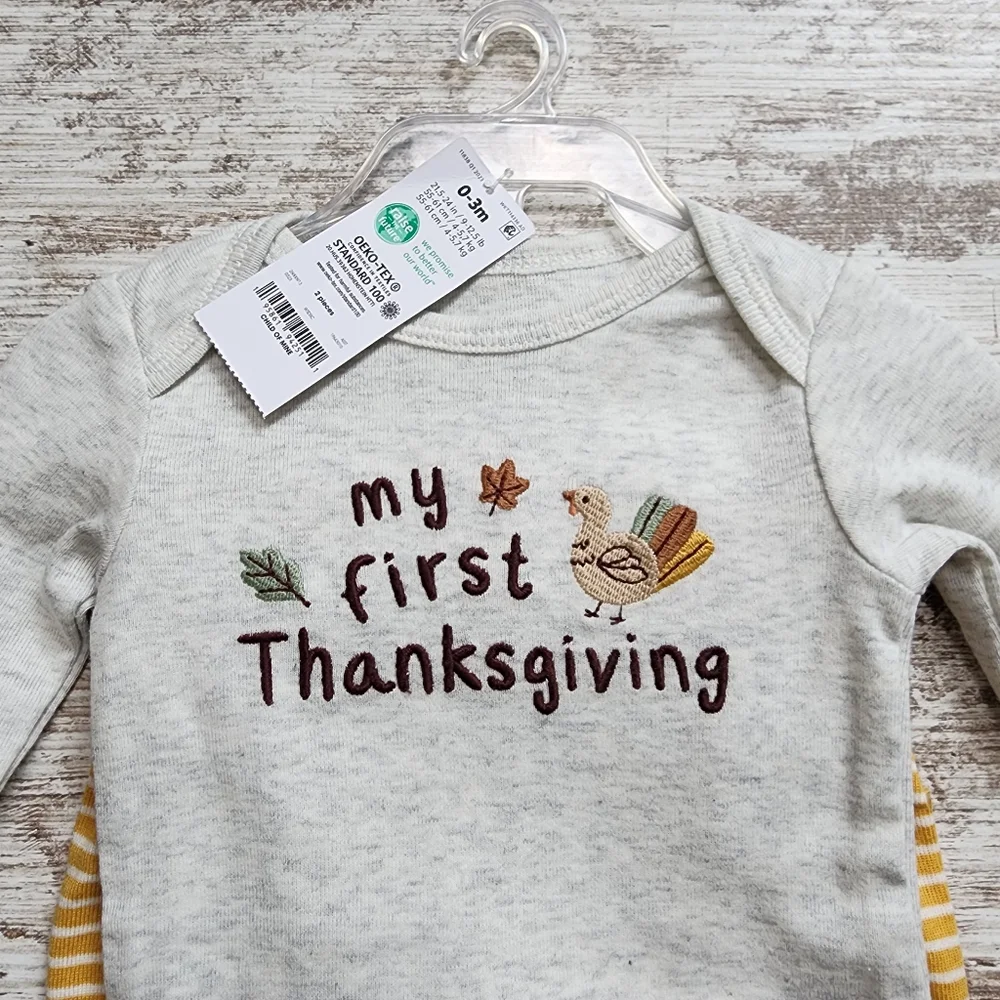Carters Child Of Mine Thanksgiving Outfit Bodysuit Pants 0/3 Months